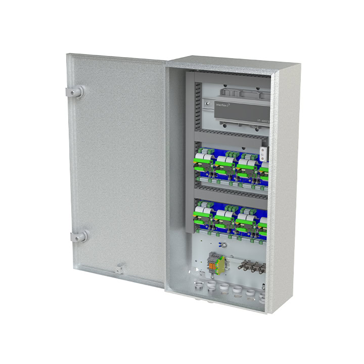 Halb-Seitenansicht IF-Verteiler für 8 Türen geöffnet