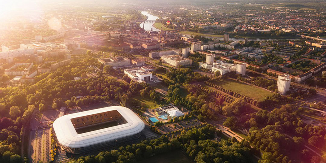 Stadion in Dresden aus Vogelperspektive