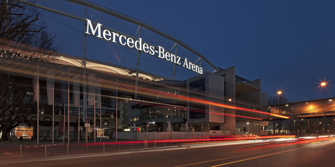 Mercedes Benz Arena in Stuttgart at night
